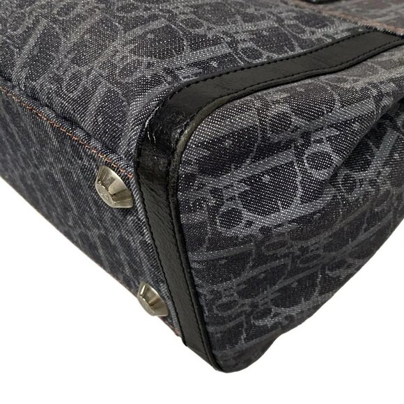 Auth DIOR/ChristianDior Flight Gray Black Denim Leather Tote Bag - Picture 9 of 16